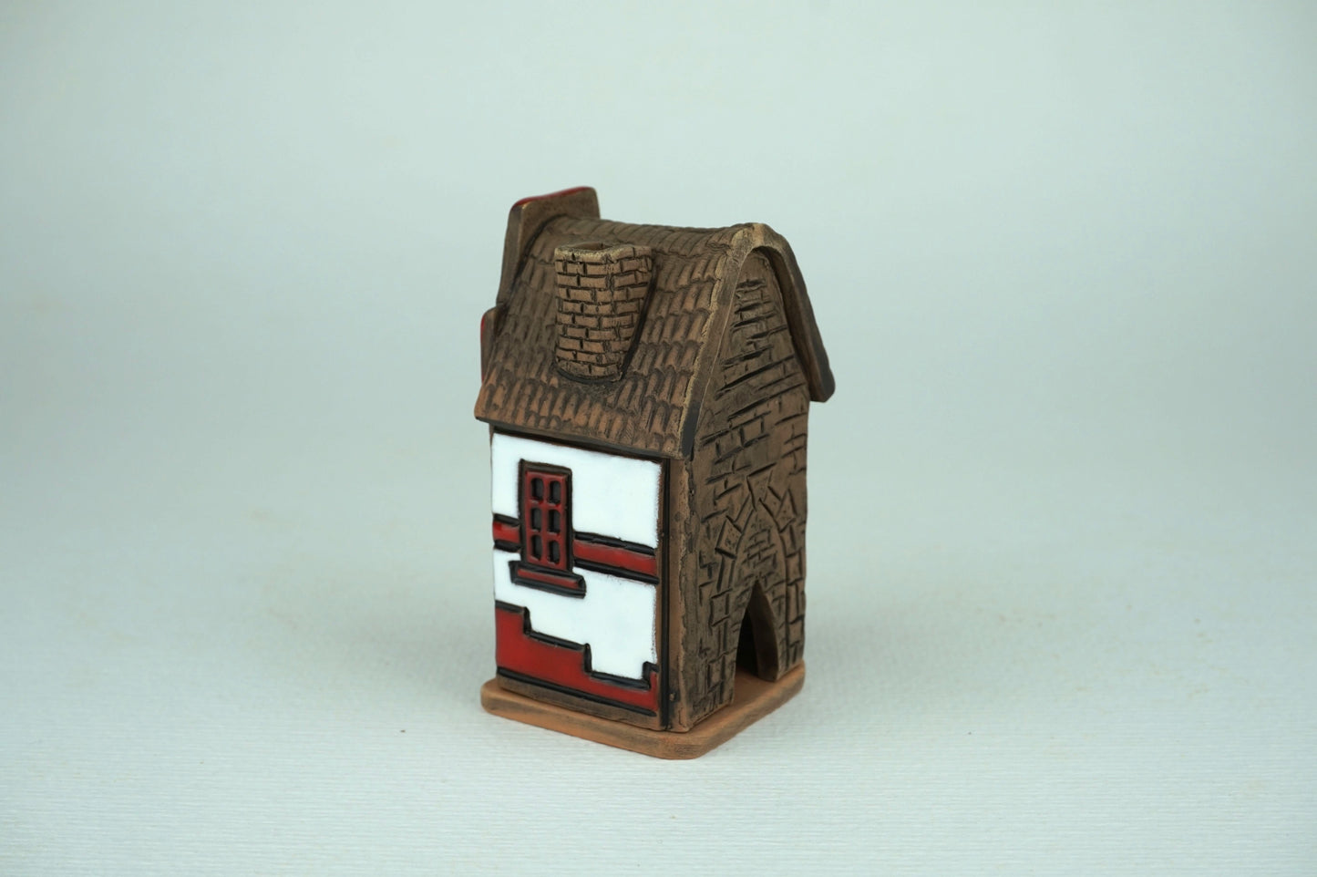 Narrow Red Townhouse - Ceramic Incense House (A141)