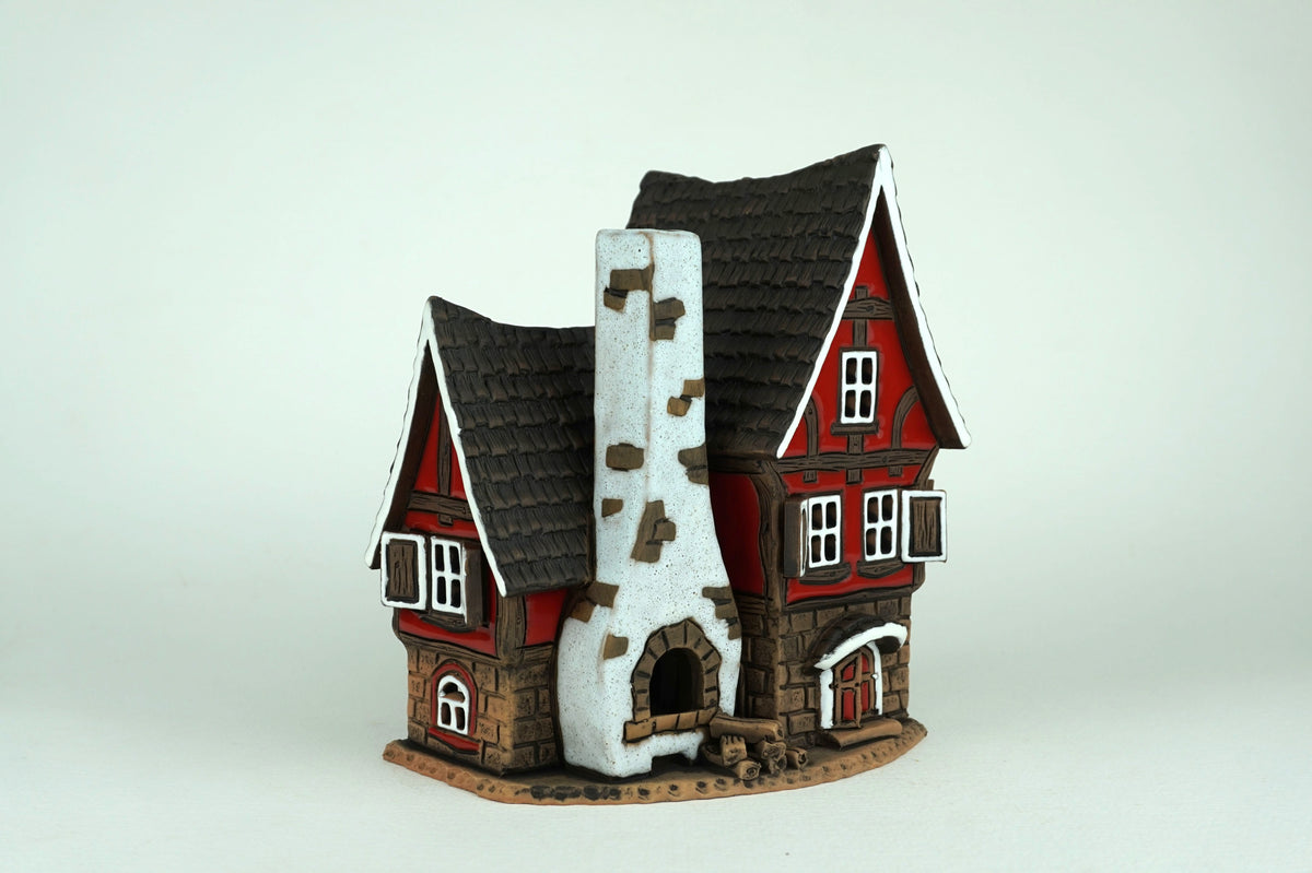 Klassisches Fachwerkhäuschen, Keramik-Lichthaus, Teelichthalter, Duftlampe und Räucherhaus (A165)