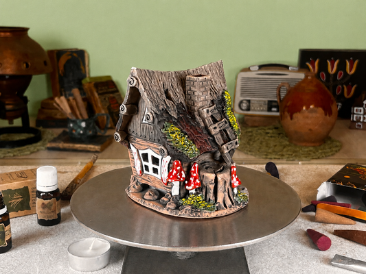 Mushroom Forest Cottage - Fairytale Ceramic Aroma Oil Burner and Tea Light Holder (A4)