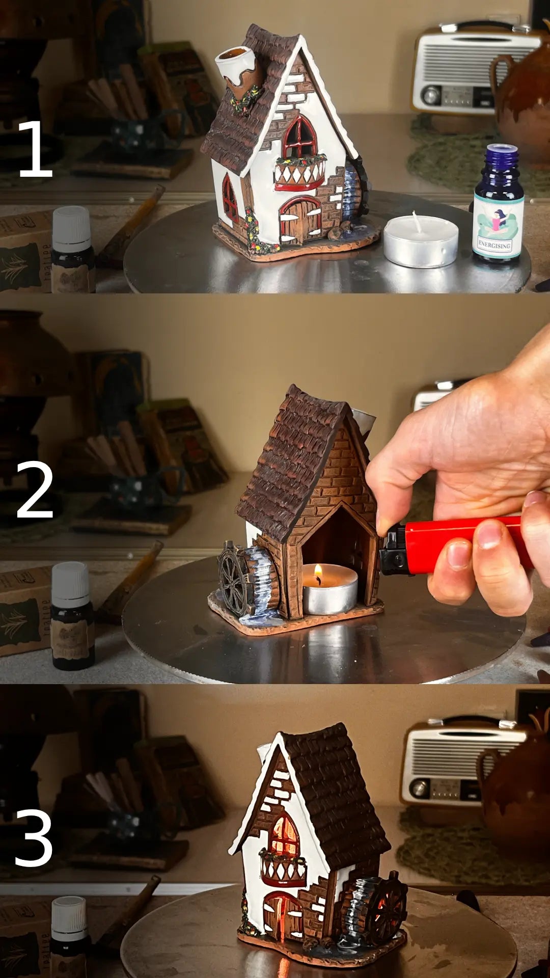 Red Brick Castle House - Ceramic Aroma Oil Burner and Tea Light Holder (A122)