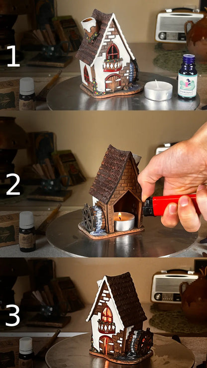 Red Brick Castle House - Ceramic Aroma Oil Burner and Tea Light Holder (A122)