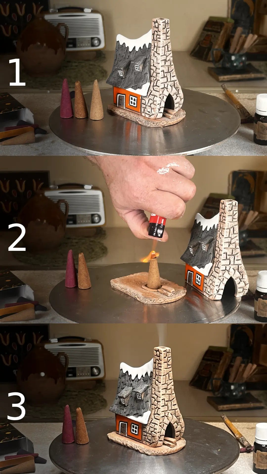 Narrow Christmas Village House - Ceramic Incense House (A140)