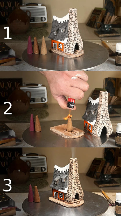 Narrow Christmas Village House - Ceramic Incense House (A140)