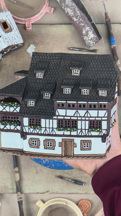 Large Half Timbered Manor House - Ceramic Aroma Oil Burner and Tea Light Holder (A157)